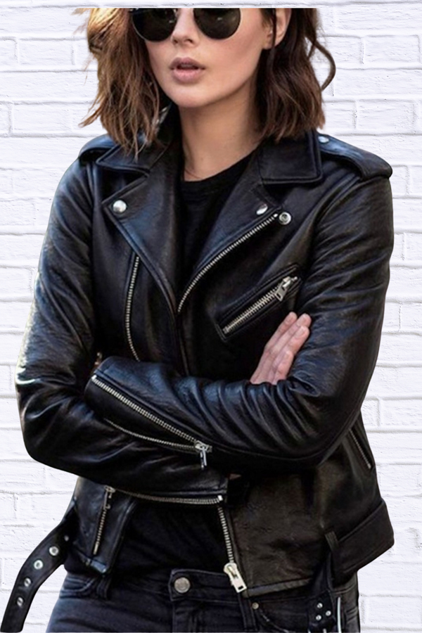 Quilted Sleeve Leather Moto Jacket