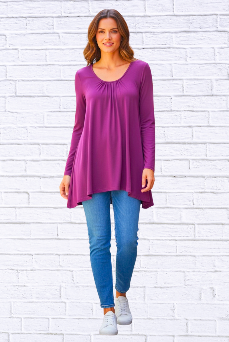 Sibella Pleated Front Long Sleeve Blouse