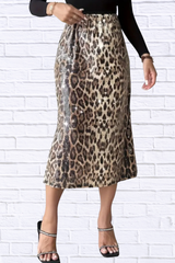 Sequin Leopard Midi Skirt