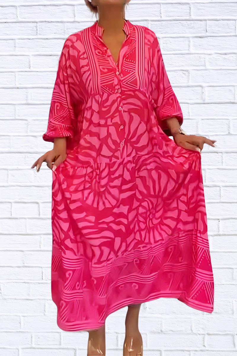 button front midi dress pattern Printed Button Front Midi Dress for Women