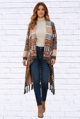 Printed Shawl Cardigan with Fringed Hem – Cozy, Stylish, and Perfect for Layering!