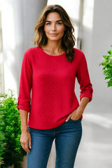 Swiss Dot Round Neck Petal Sleeve Top – Cerise Pink