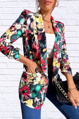 Vibrant Floral Print Open Front Blazer