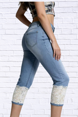 Full Size Lace Trimmed Capri Jeans Plus Size