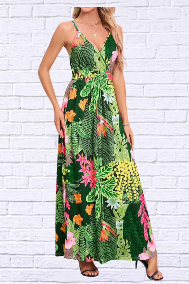 Women's Floral Print V-neck Backless Cami Dress