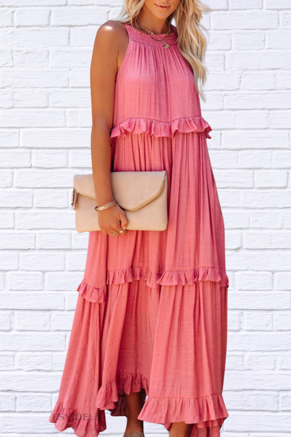 Ruffled Sleeveless Maxi Dress with Pockets