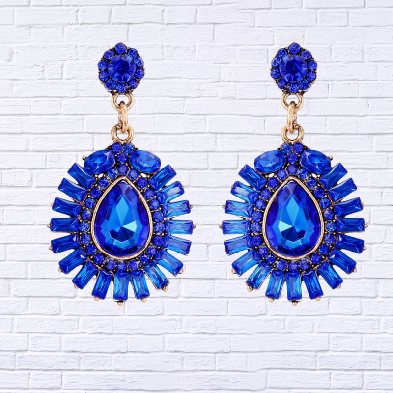 Teardrop Shape Glass Stone Dangle Earrings