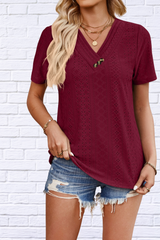 Eyelet V-Neck Short Sleeve Top