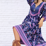 Printed Tie Neck Long Sleeve Midi Dress