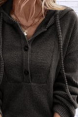 Button-Front Drawstring Hoodie