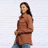 Women's Collared Neck Buttoned Front Pocket Jacket