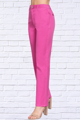 Hot Pink High Waist Straight Twill Pants