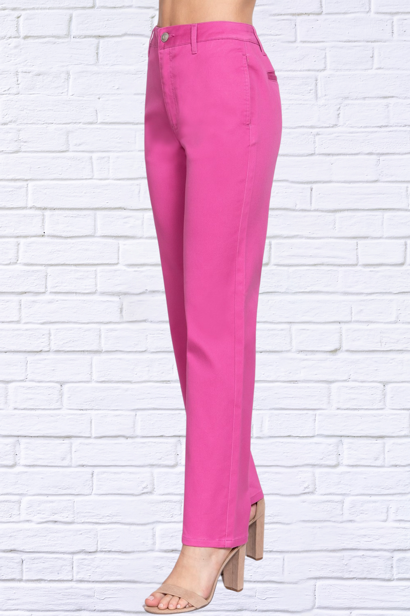 Hot Pink High Waist Straight Twill Pants