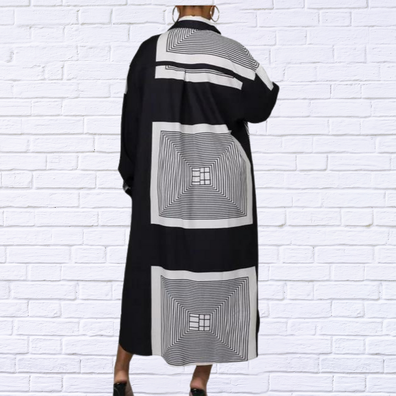 Plus Long Geometric Patterns Shirts Dress(Belt Not Included)