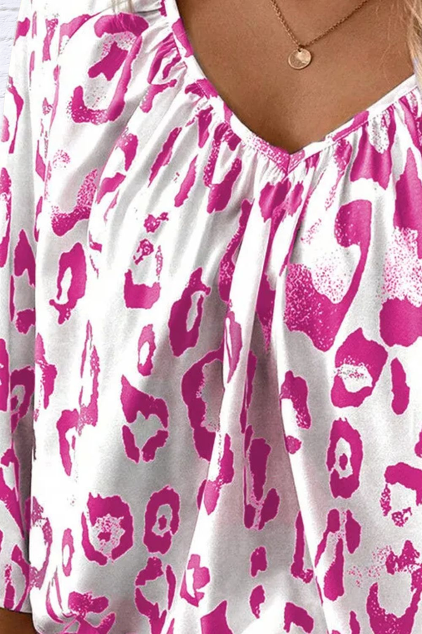Leopard V-Neck Three-Quarter Sleeve Blouse