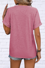 Notched Buttoned Short Sleeve T-Shirt