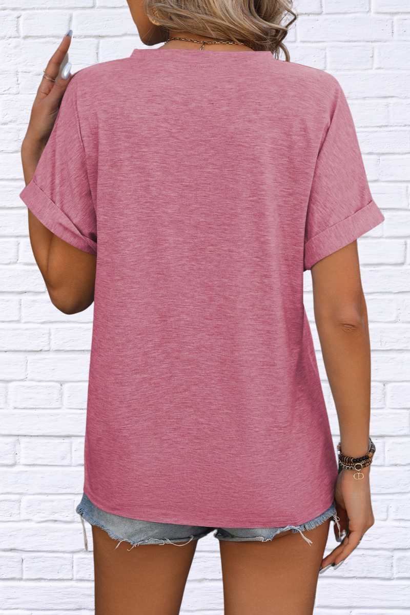 Notched Buttoned Short Sleeve T-Shirt