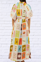 Colorful Print Tie Waist Maxi Shirt Dress