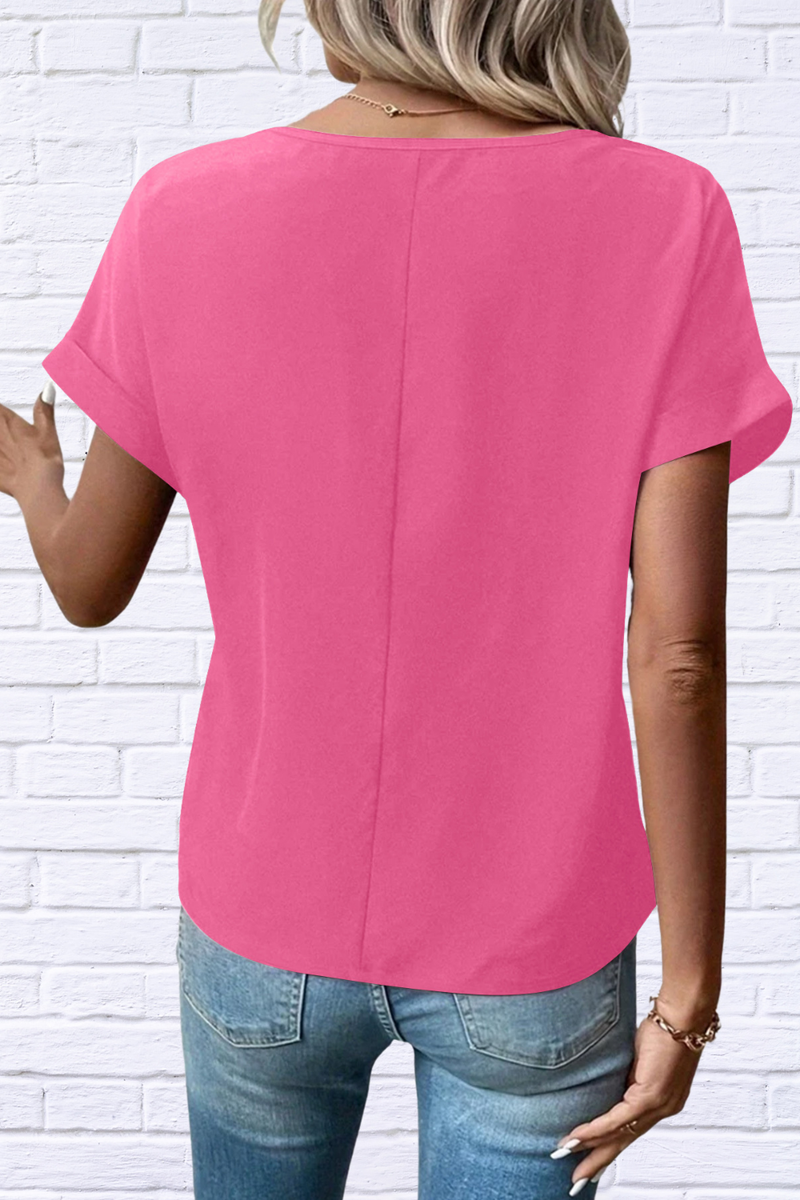 Casual Zipper Front Short Sleeve Blouse