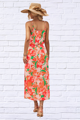 Printed Spaghetti Strap Front Slit Dress