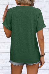 Notched Buttoned Short Sleeve T-Shirt