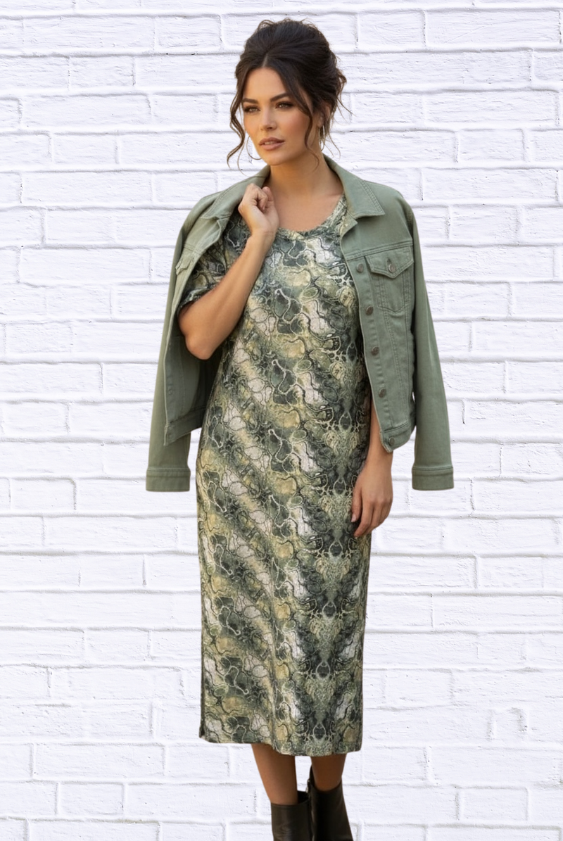 Jenneke Palm Leaf Shift Dress - Palm Green Leafs Printed on a white Back Ground
