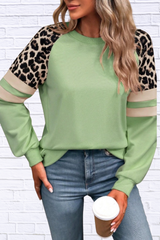 Leopard Round Neck Raglan Sleeve Sweatshirt
