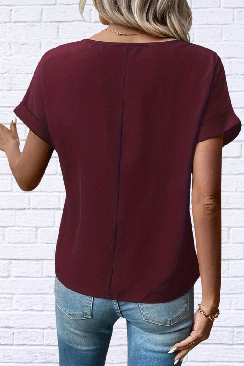 Casual Zipper Front Short Sleeve Blouse