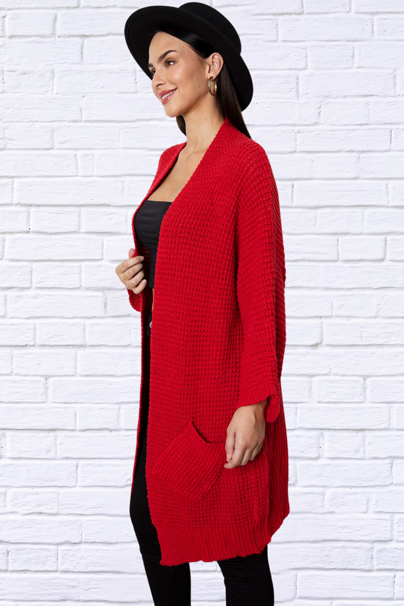 Open Front Long Sleeve Longline Cardigan with Pockets