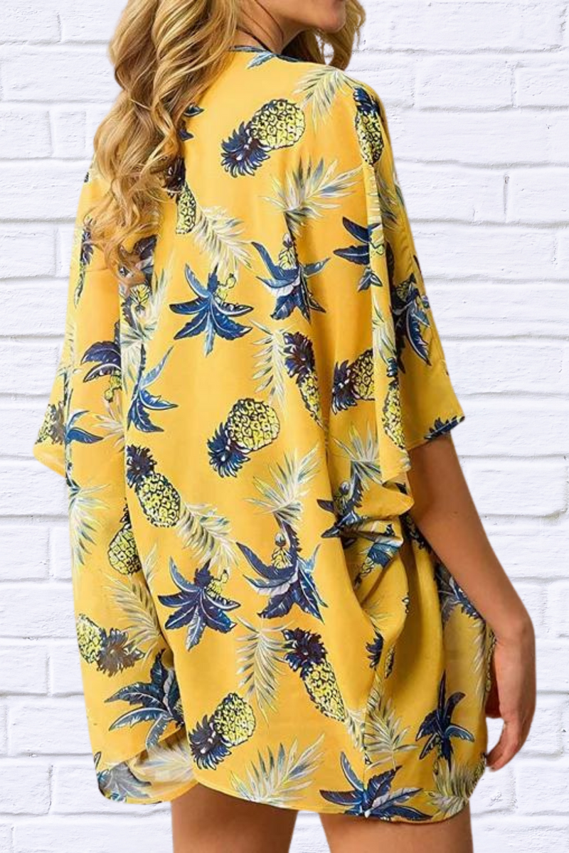 Tropical Yellow and Blue Kimono