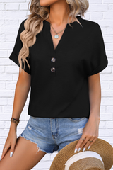 Notched Buttoned Short Sleeve T-Shirt