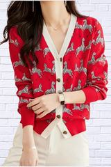 Women’s Casual V-Neck Zebra Print Cardigan