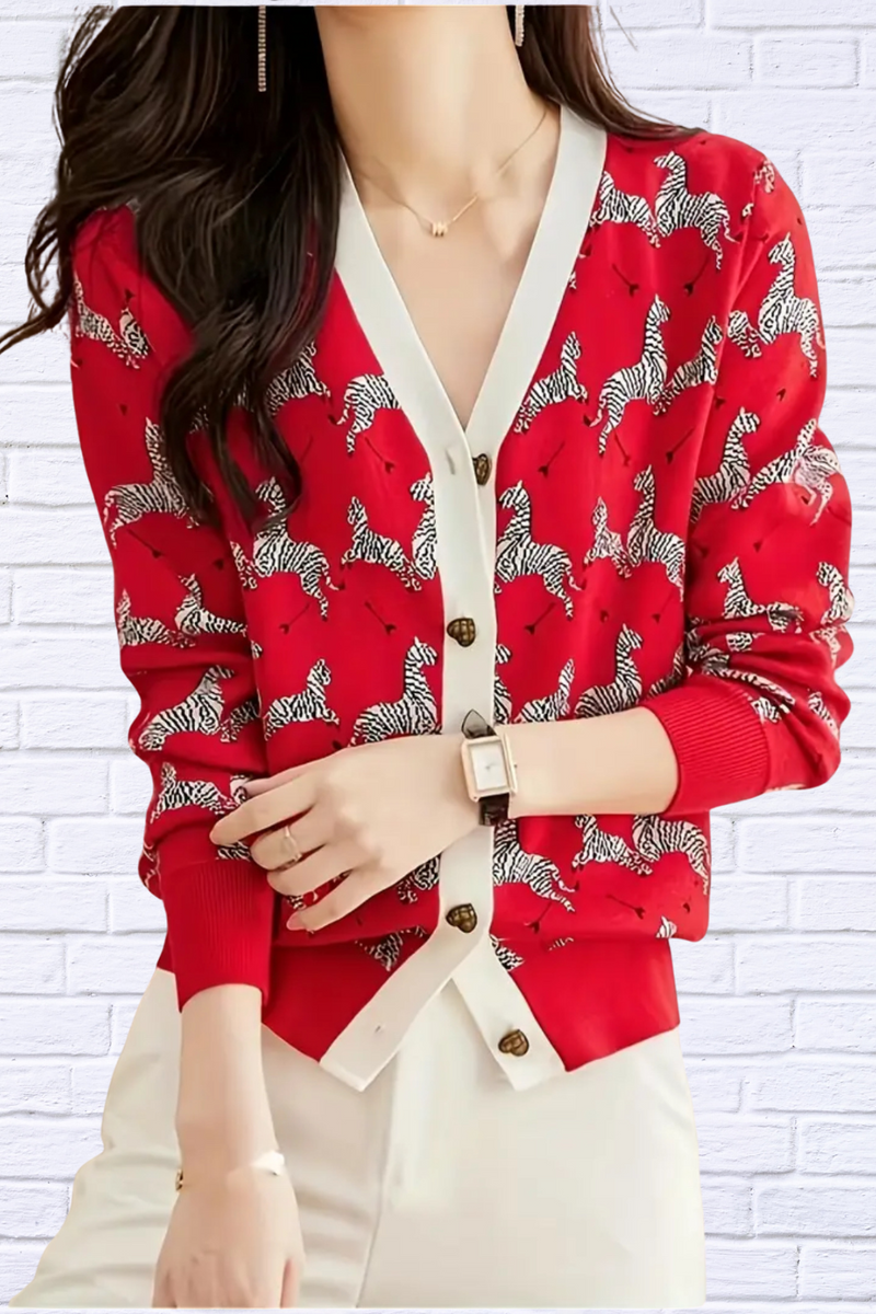 Women’s Casual V-Neck Zebra Print Cardigan