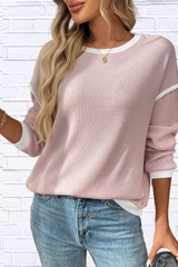 Ribbed Contrast Trim Long Sleeve Top