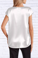 Satin V-Neck Short Sleeve Blouse