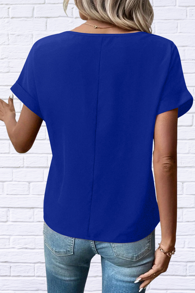 Casual Zipper Front Short Sleeve Blouse