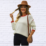 Round Neck Long Sleeve Waffle-Knit Sweater