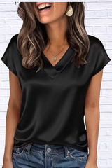 Satin V-Neck Short Sleeve Blouse