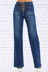 RISEN Full Size High Rise Wide Leg Jeans with Front Tie Detail Plus Size