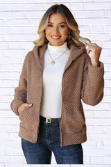 Textured Knit Zip-Up Hooded Outerwear