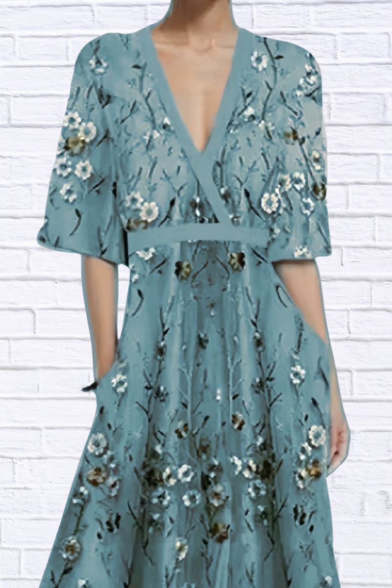 Floral Print Half Sleeve Maxi Dress