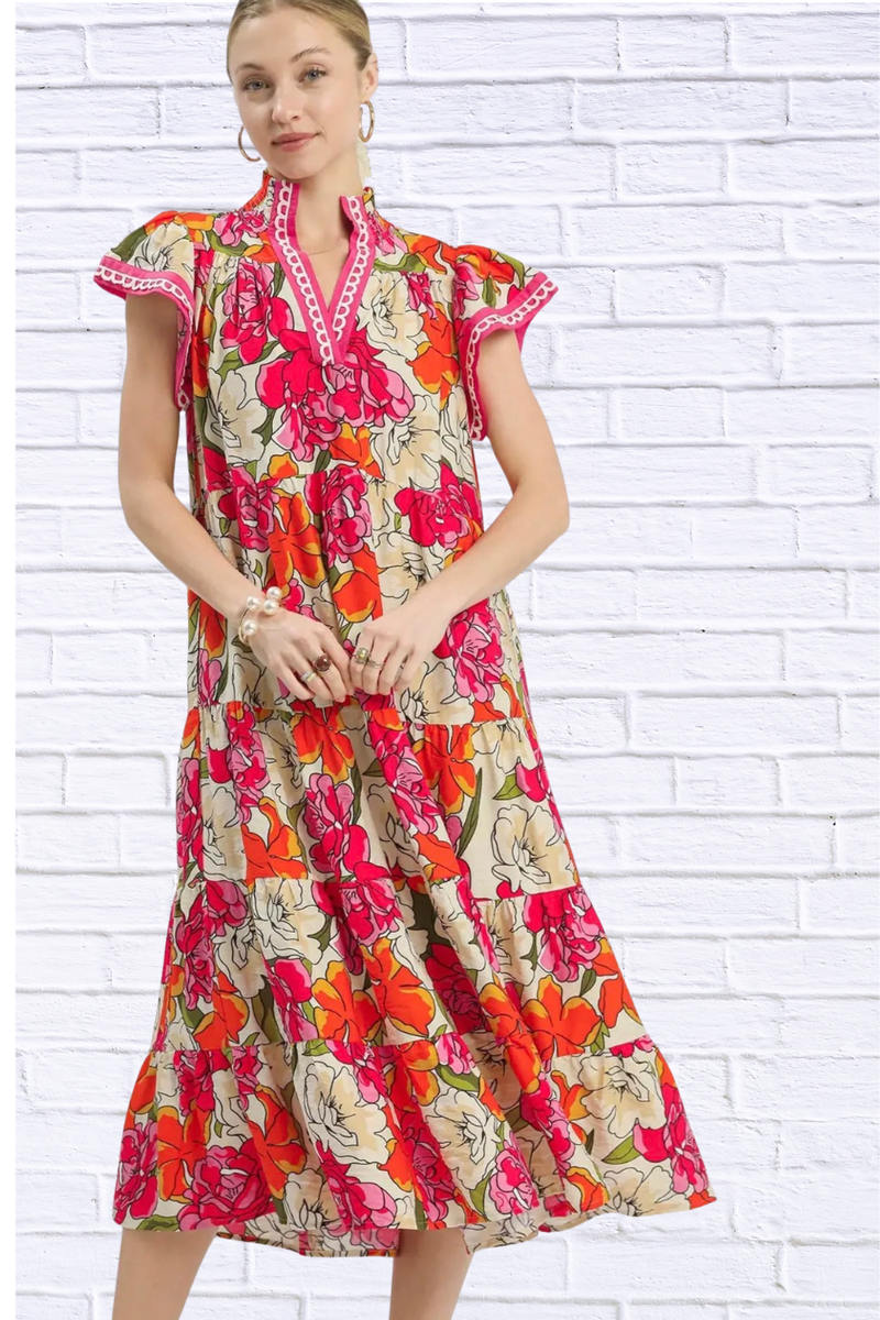 bold print midi dress Tropical Sketch Leaf Print Midi Dress | Trendy Women's Dress