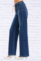 RISEN Full Size High Rise Wide Leg Jeans with Front Tie Detail Plus Size