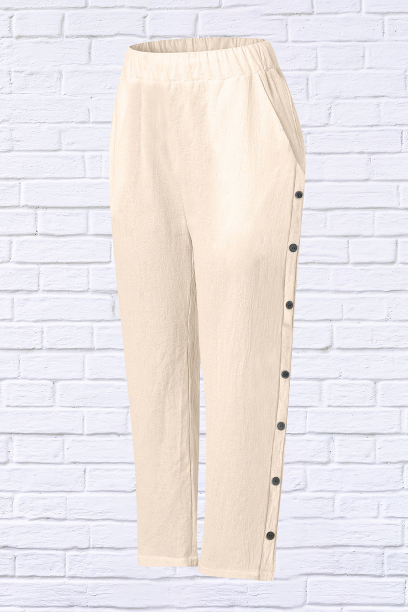 Full Size Side Decor Button Casual Wide Leg Pants Plus Size