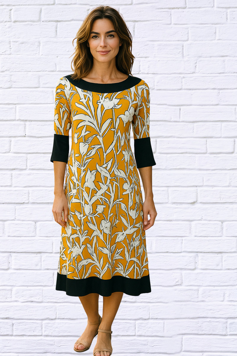 Boat Neck Mustard Dress