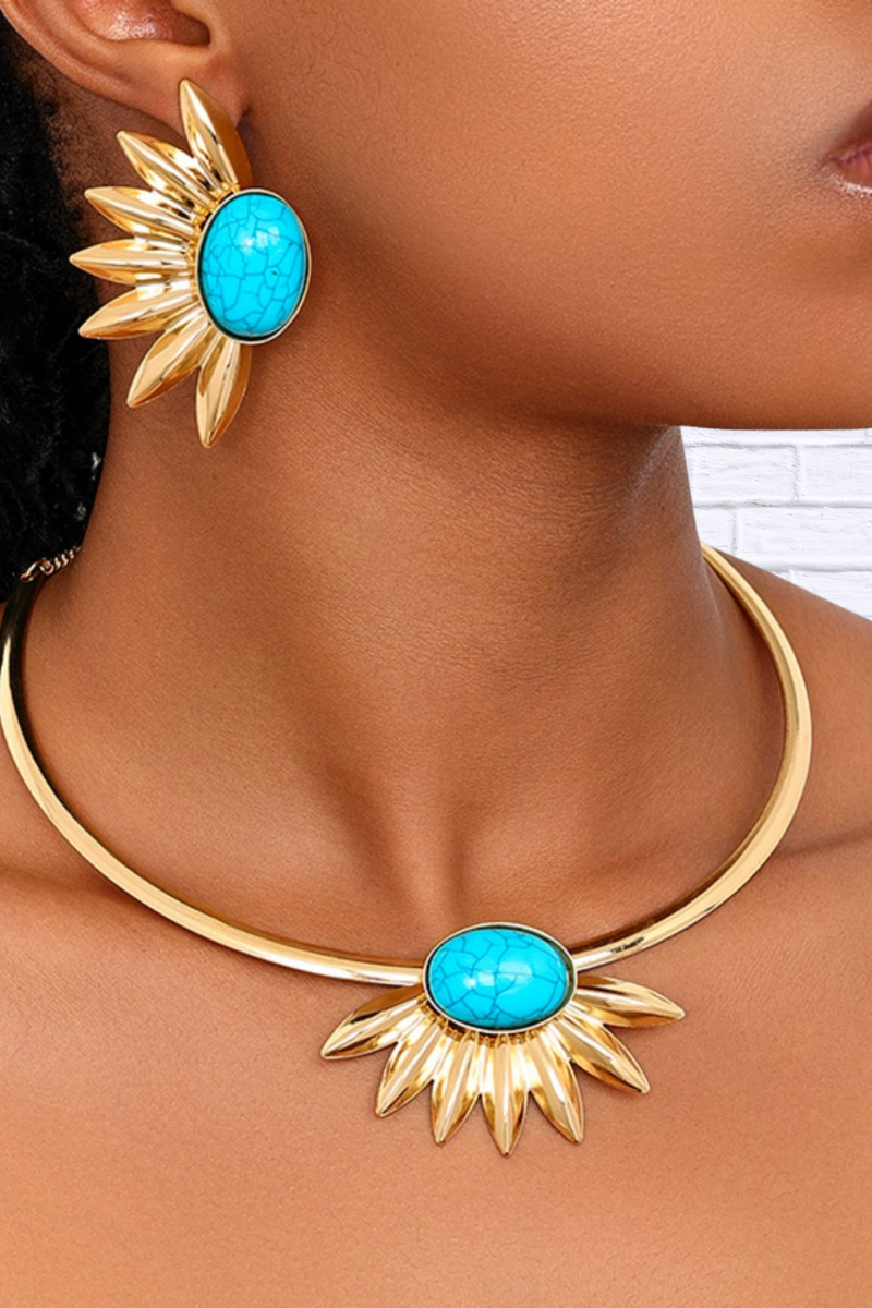 Turquoise Sunflower Necklace and Earrings Jewelry Set