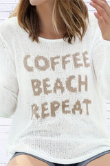 Coffee Beach Letter Side Slit Knit Top