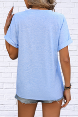 Notched Buttoned Short Sleeve T-Shirt