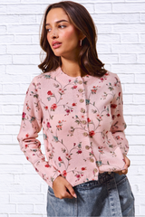 SO ME Floral Print Button Front Sweater Cardigan Top