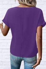 Casual Zipper Front Short Sleeve Blouse